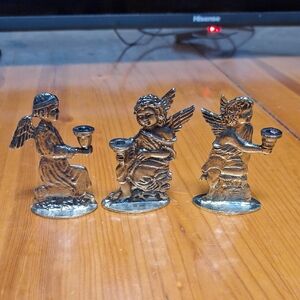 Set of Three Gold Angel Candle Holders